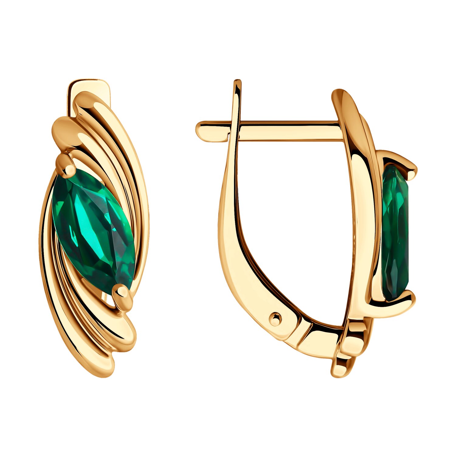 Cercei Sokolov din aur cu smaralde hidrotermale