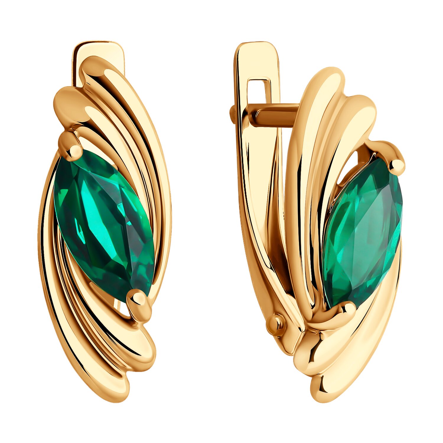 Cercei Sokolov din aur cu smaralde hidrotermale