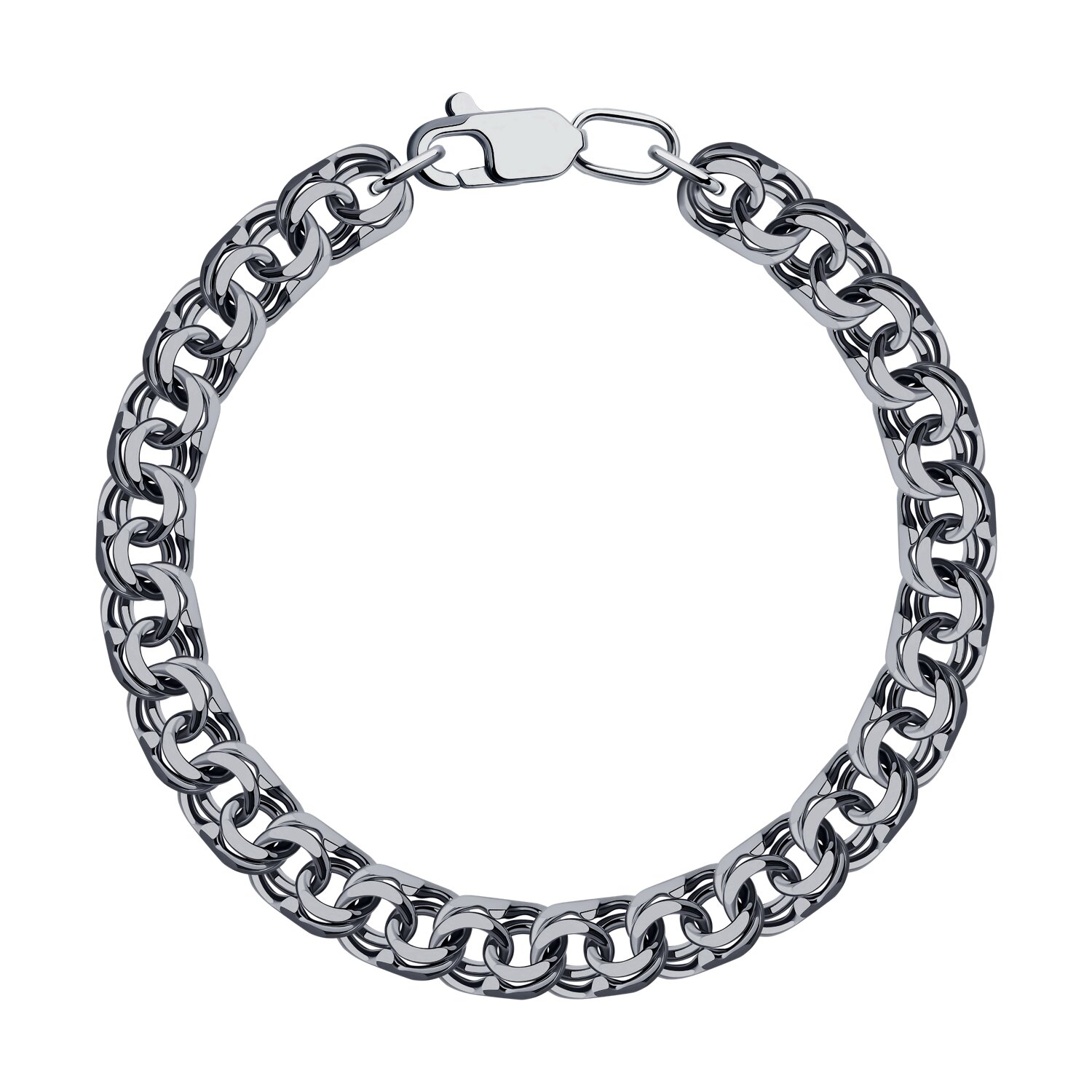 Brățară Sokolov pentru bărbați din argint oxidat, împletitură Bismarck